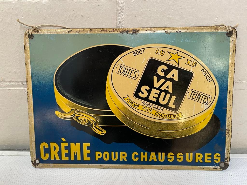 Ca va seul blik bord blauw jaren 40 (35 op 24,5), Verzamelen, Merken en Reclamevoorwerpen, Ophalen of Verzenden, Zo goed als nieuw