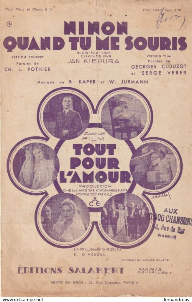 NINON QUAND TU ME SOURIS SLOW-FOX-TROT JEAN KIEPURA PARTITIO, Musique & Instruments, Enlèvement ou Envoi, Utilisé, Thème