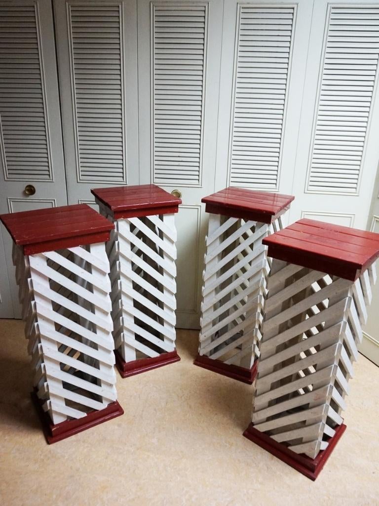 Set van 4 retro vintage  houten zuilen, Ophalen of Verzenden, Gebruikt