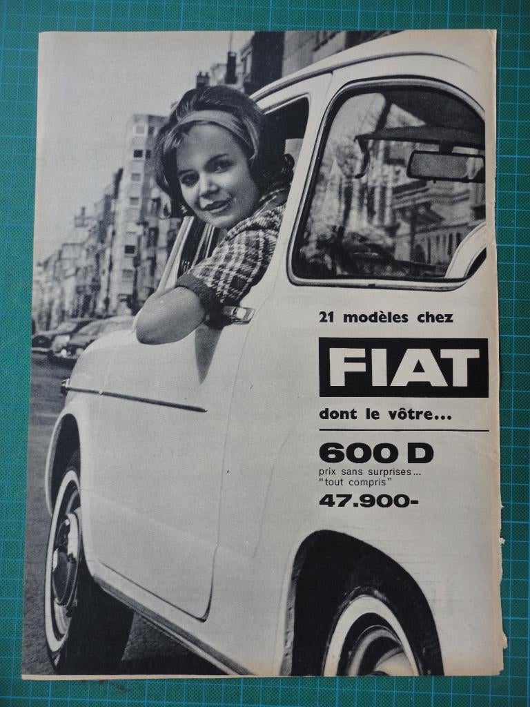 Fiat 600 D - publicité papier - 1965, Verzamelen, Merken en Reclamevoorwerpen, Ophalen of Verzenden, Gebruikt, Overige typen