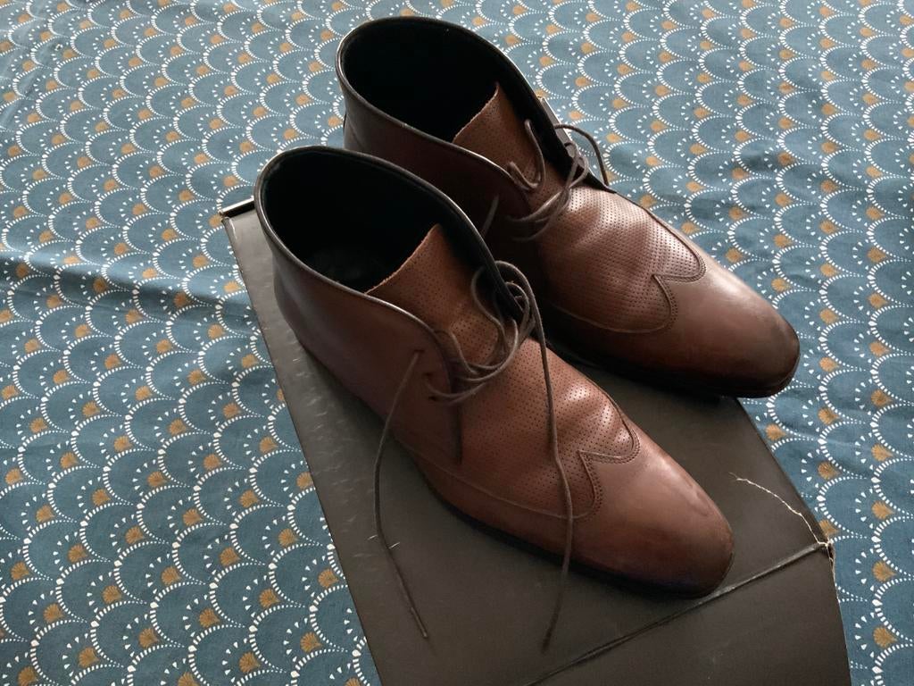 Bruine leren laarsjes maat 41, Ophalen of Verzenden, Zo goed als nieuw