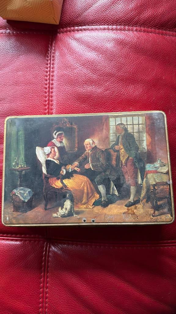 Oude blikken doos met slot en sleutel, Verzamelen, Ophalen, Zo goed als nieuw