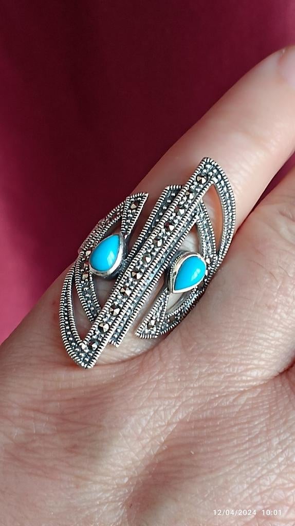 Magnifique bague en argent massif avec turquoise naturelle, Bijoux, Sacs & Beauté, Neuf, Enlèvement ou Envoi, Argent, Argent