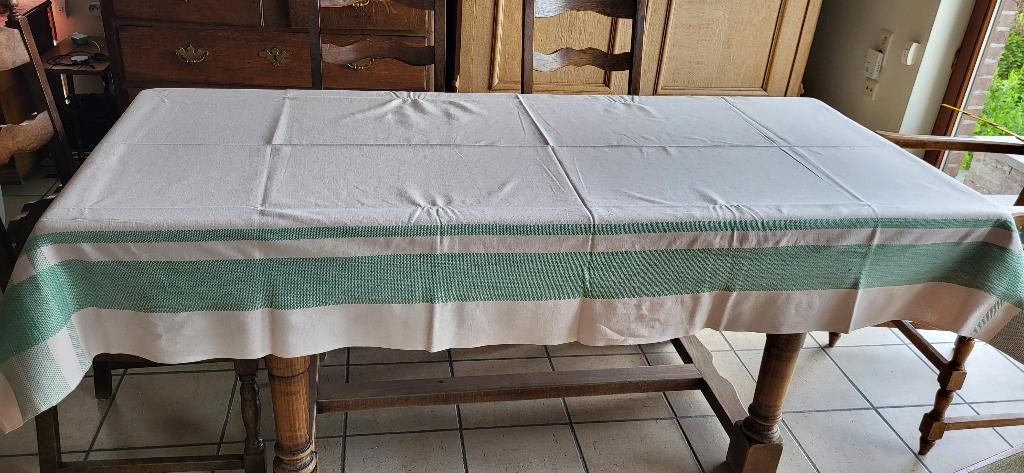 ancienne nappe beige et vert, Maison & Meubles, Enlèvement ou Envoi, Utilisé, Rectangle, Intérieur