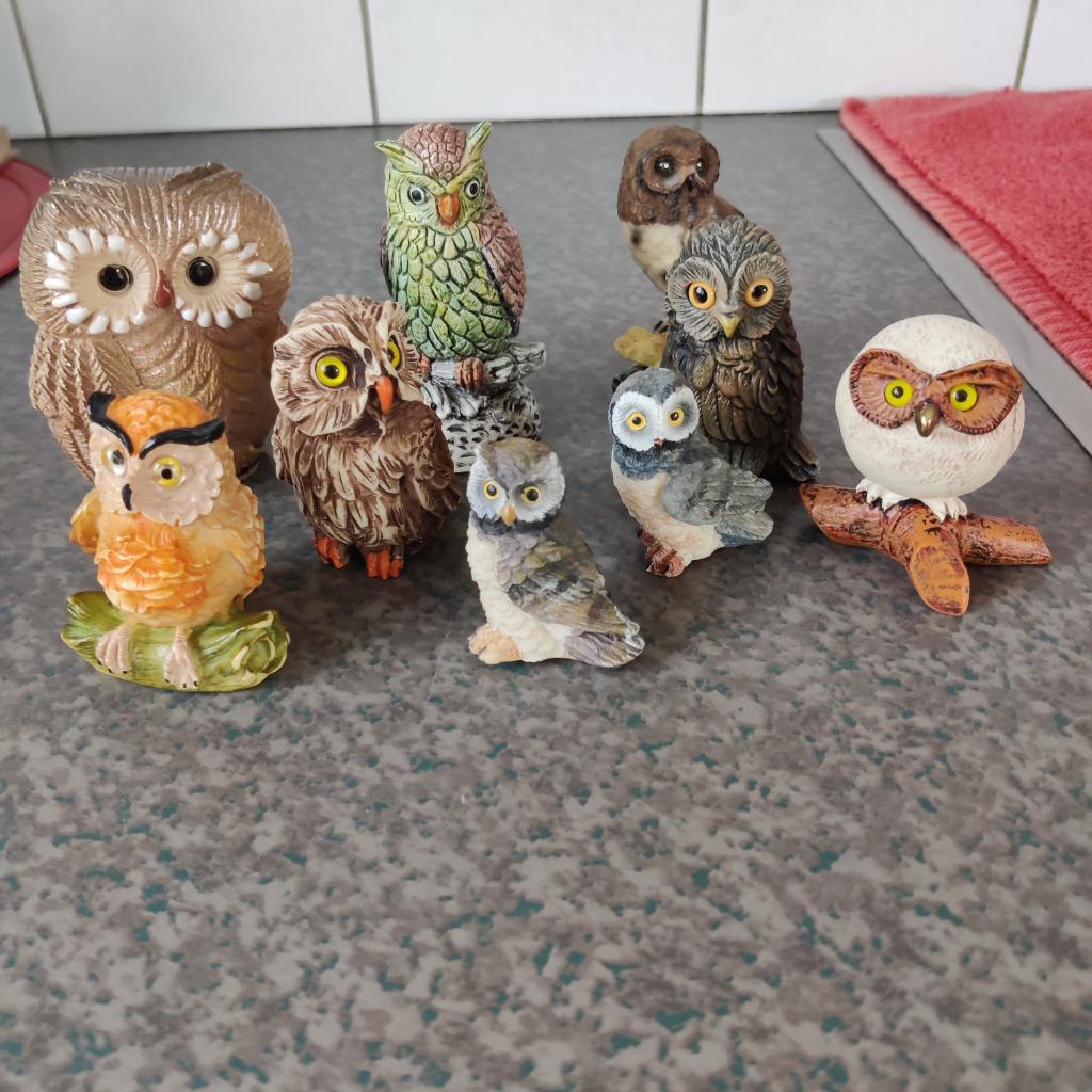 Hiboux en polyrésine, Enlèvement, Comme neuf, Oiseaux, Statue ou Figurine