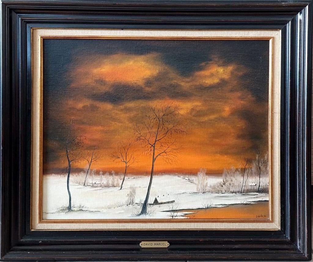 David Marcel Peinture de paysage d'hiver rural, Enlèvement