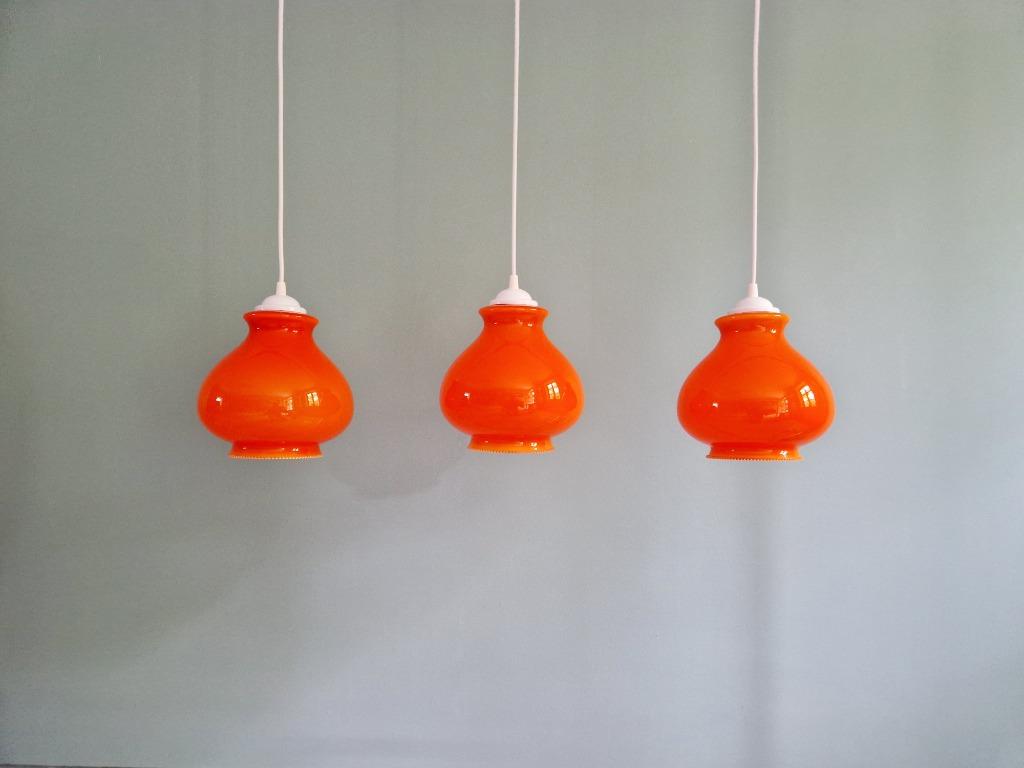 Trio de suspensions vintage en opaline orange, 1960-70, Enlèvement ou Envoi