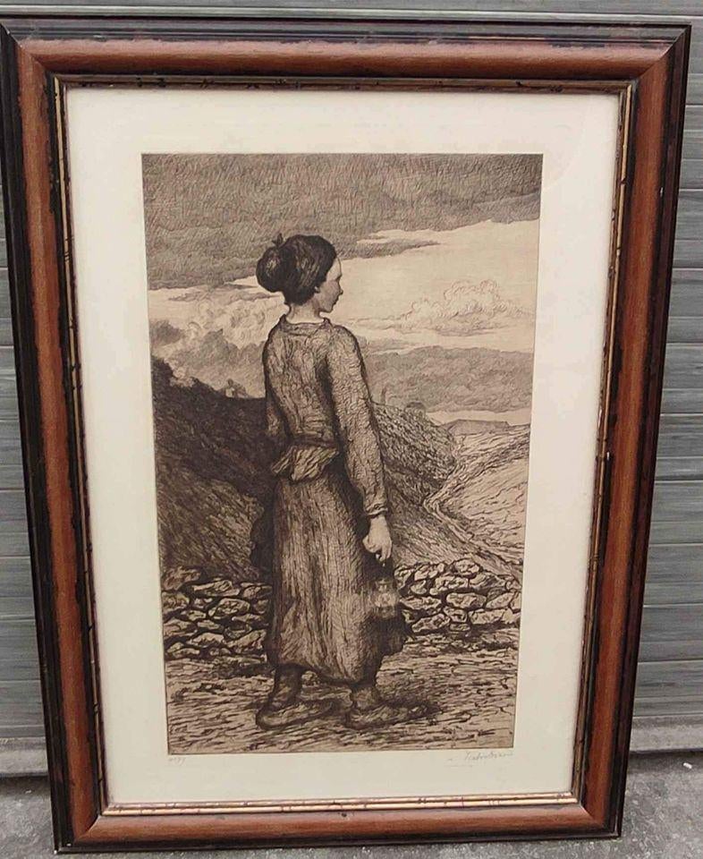 Gravure hiercheuse signe Victor dieu, Antiquités & Art, Enlèvement ou Envoi