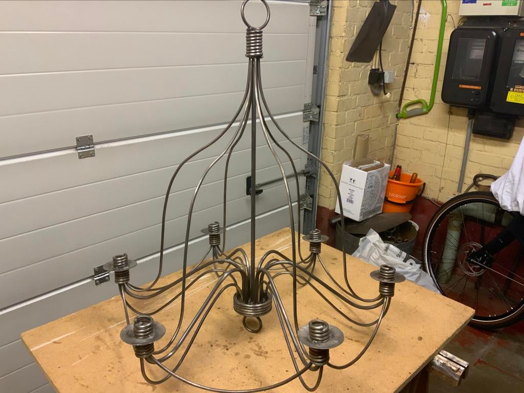 Smeedijzeren luster voor kaarsen, Ophalen, Gebruikt