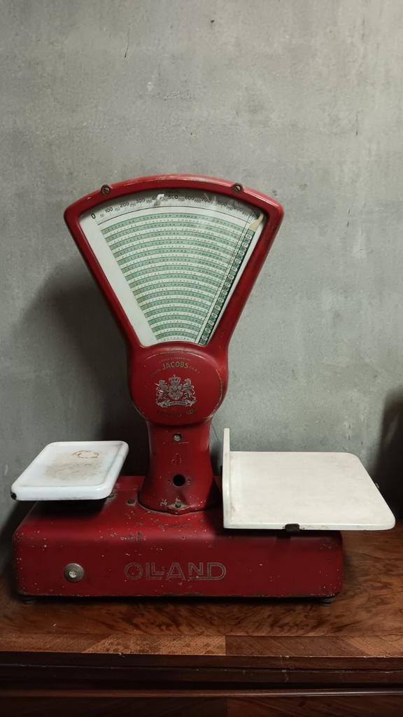 Antieke weegschaal rood wit Jacobs, Antiek en Kunst, Ophalen