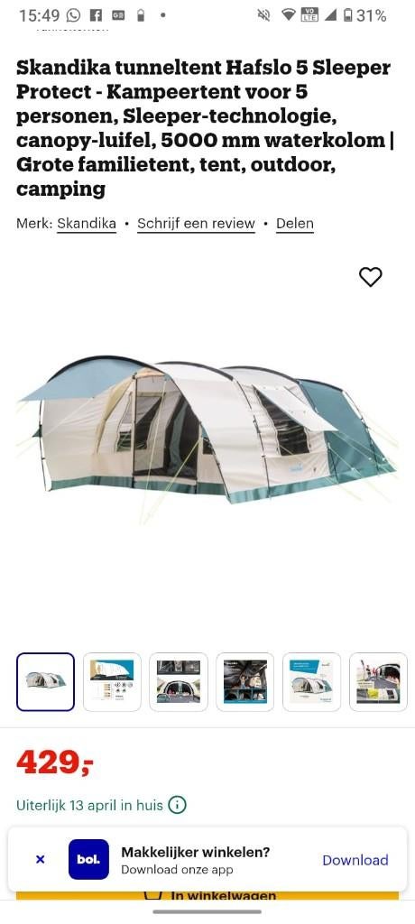 Tent 5 personen - 350€, Caravans en Kamperen, Tenten, Ophalen, Nieuw, Tot en met 5