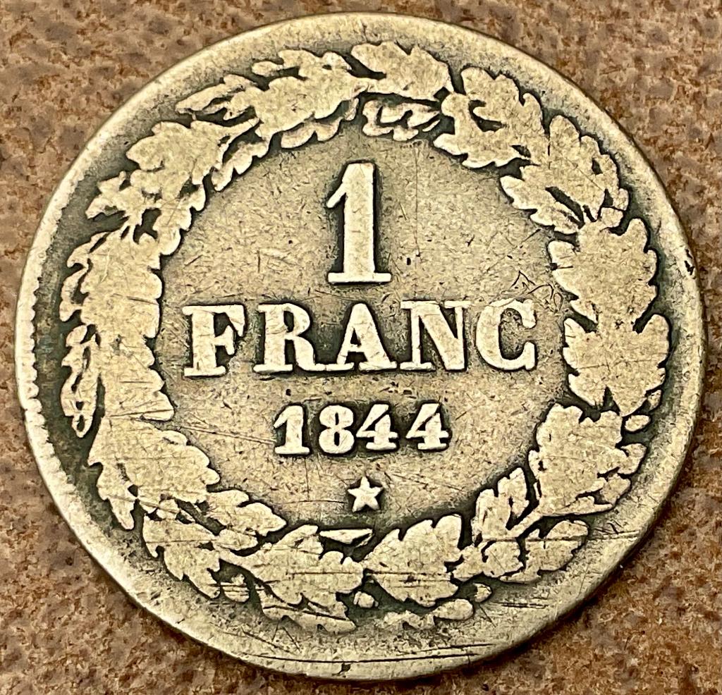 Belgium 1 Franc 1844 Brede kartel, Verzenden, Zilver, Losse munt, Zilver