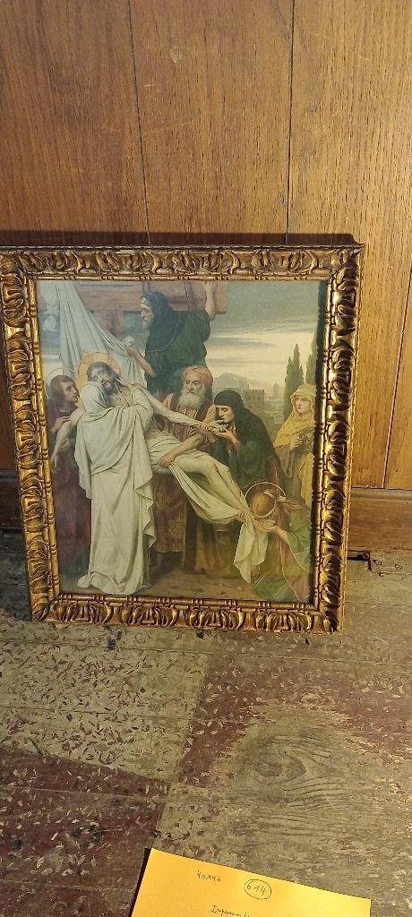 Jozef Janssens Chromolithografie - Gouden lijst, 40x46, n614, Ophalen of Verzenden