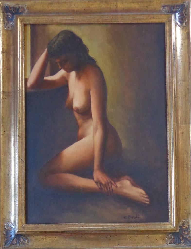 C. MIRALDI / ZITTEND NAAKTE VROUW / OLIEVERF / 88x68cm KADER, Enlèvement