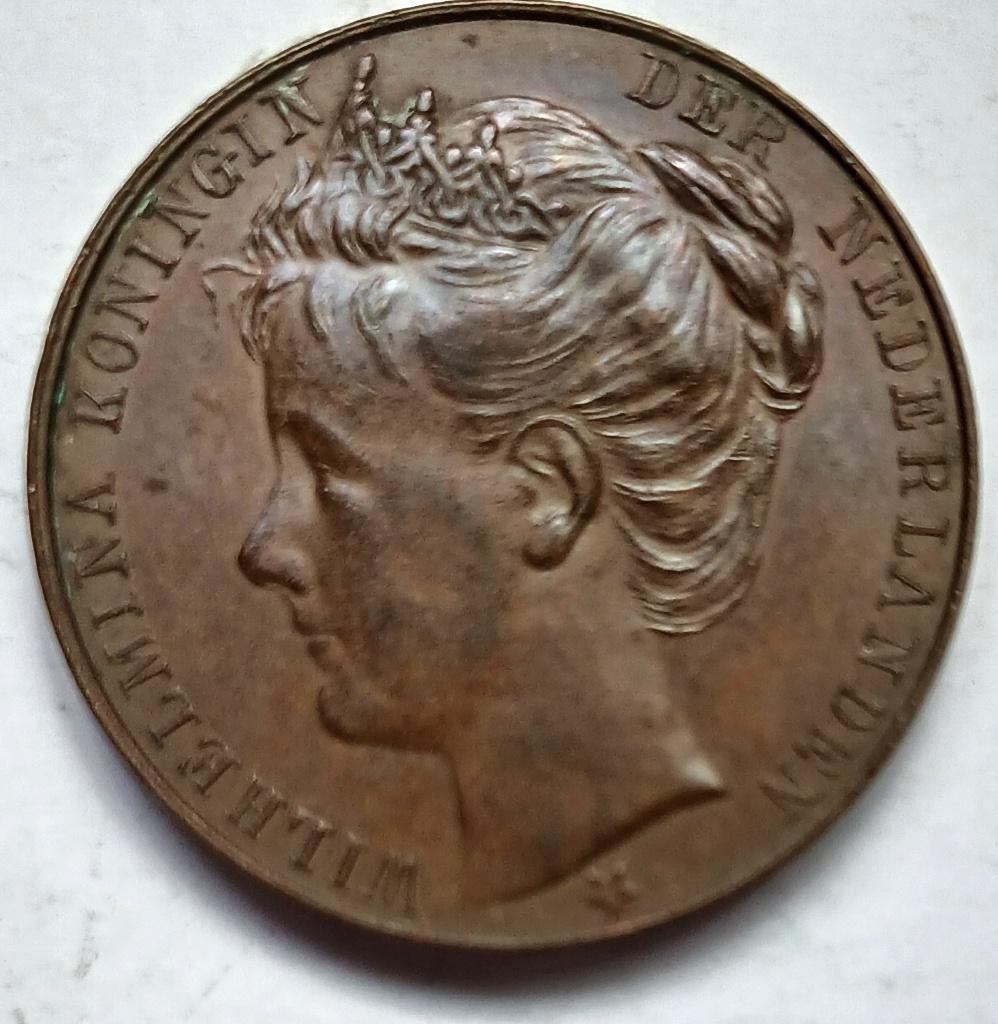 medaille inhuldiging wilhelmina 1898 koningin van nederland, Postzegels en Munten, Penningen en Medailles, Ophalen of Verzenden