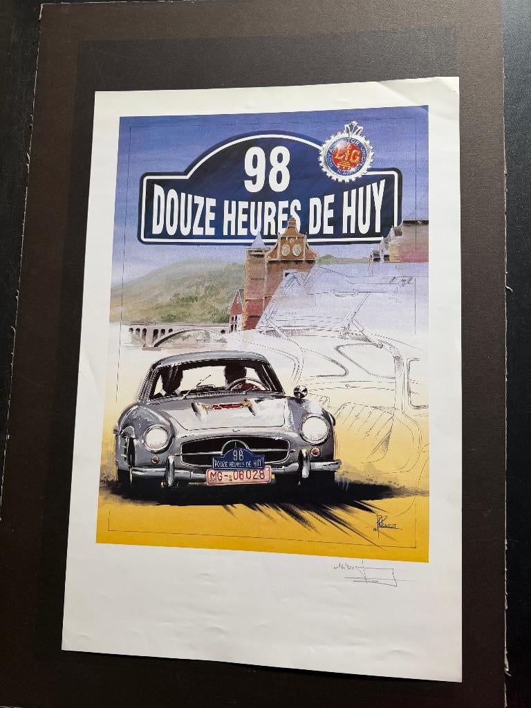 litho affiche  Mercedes 300 SL rallye Huy Ph. Poncelet, Collections, Enlèvement ou Envoi, Voitures
