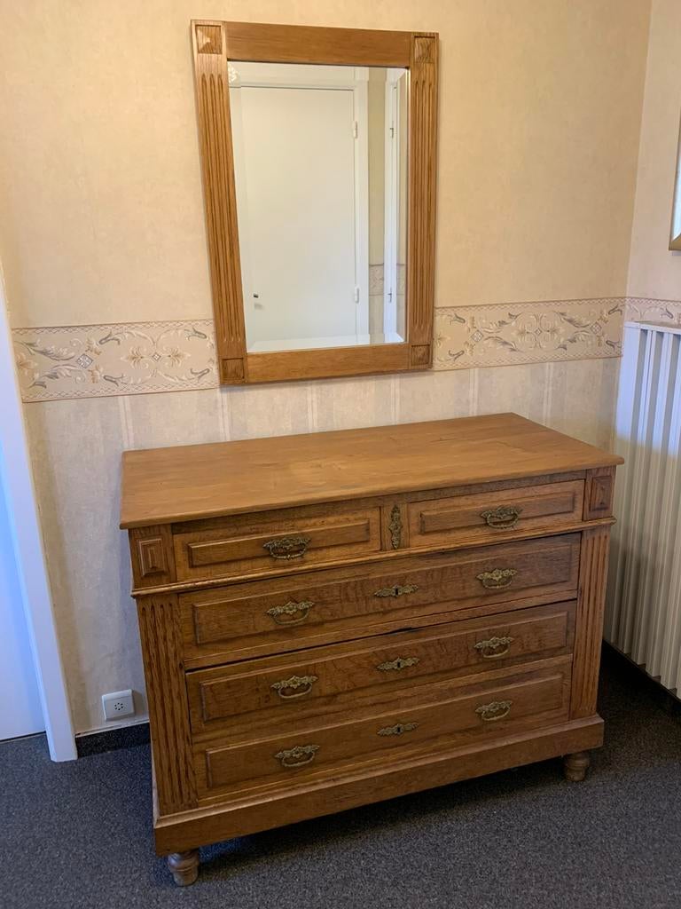 Eiken kast met spiegel, Huis en Inrichting, 100 tot 150 cm, Eikenhout, Zo goed als nieuw, Met lade(s)