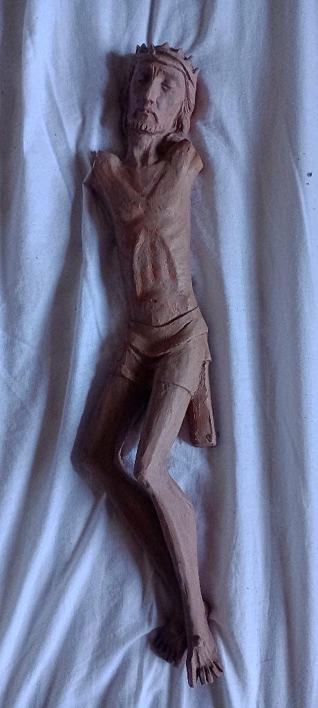 Christ ancien en terre cuite 51x12x6, Antiquités & Art, Enlèvement ou Envoi