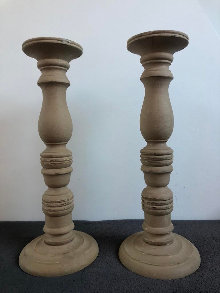 2 houten kandelaars, Ophalen, Gebruikt, Kaars