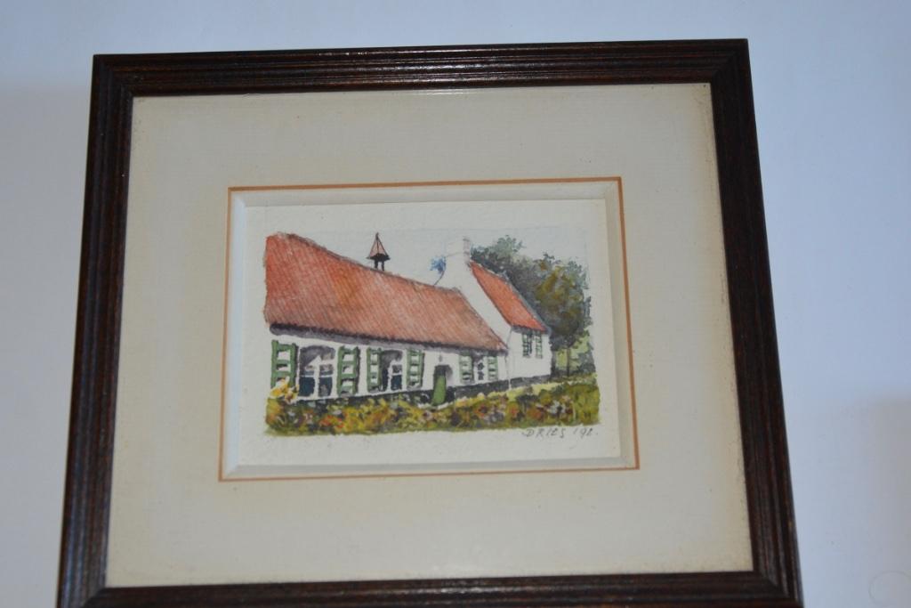 Originele aquarel DRIES  - MOERKERKE, Ophalen of Verzenden
