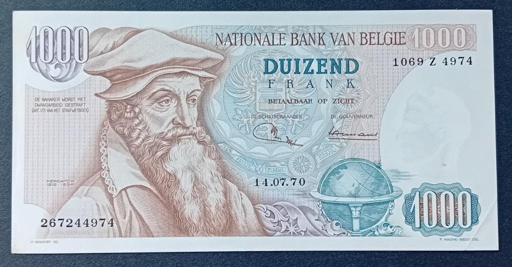 Belgique 1000 francs Mercator 1970 rare FDC, Enlèvement ou Envoi, Billets en vrac