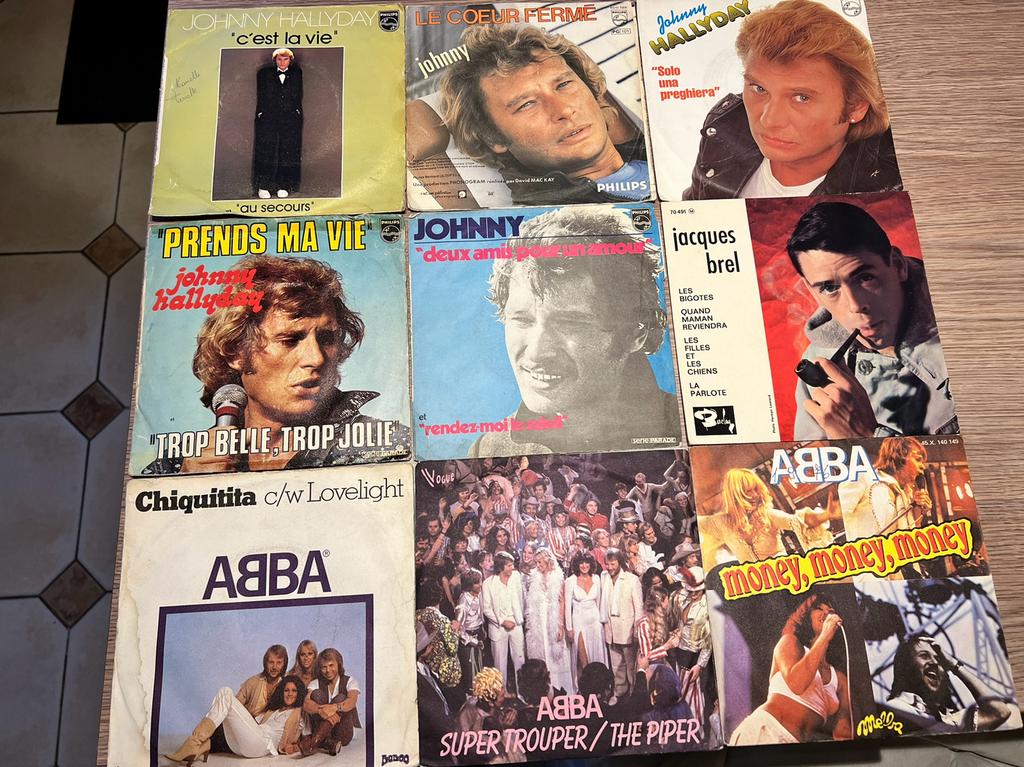 Collection de Vinyles originaux 45 tours Abba Brel Hallyday, CD & DVD, Enlèvement ou Envoi, Comme neuf