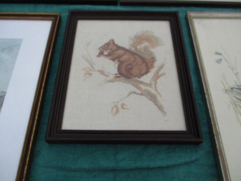 Écureuil brodé sous cadre en verre., Enlèvement ou Envoi