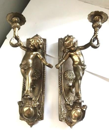 Wandkandelaars brons putti engel cherubijn antiek ✨😍🤗👌, Antiek en Kunst, Antiek | Brons en Koper, Ophalen of Verzenden, Brons