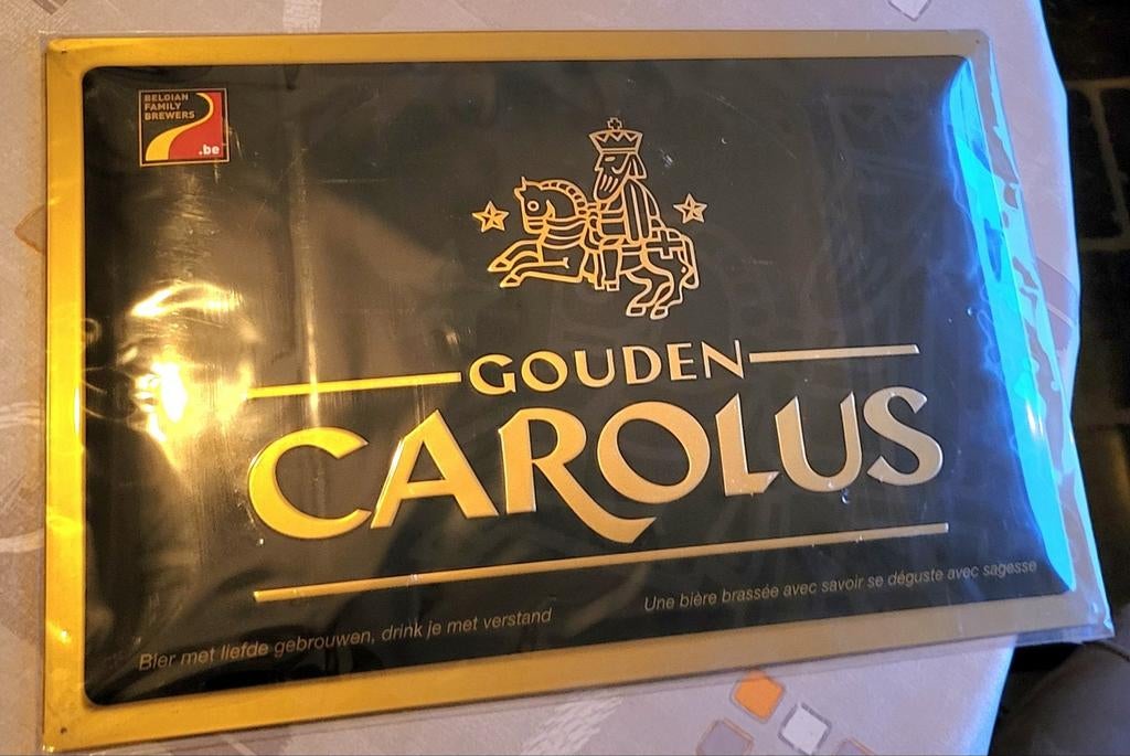 Gouden Carolus metalen publiciteitsbord NIEUW, Verzamelen, Ophalen of Verzenden, Nieuw
