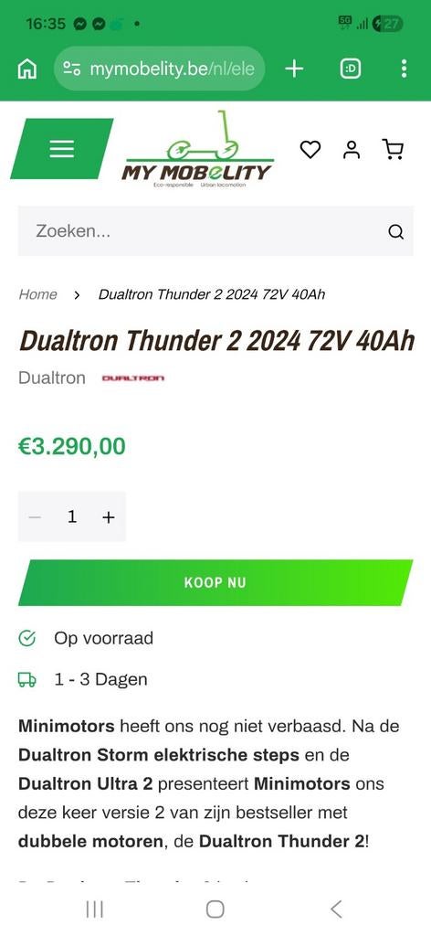 Lees beschrijving nieuwstaat Dualtron thunder 2, Vélos & Vélomoteurs, Trottinettes, Enlèvement