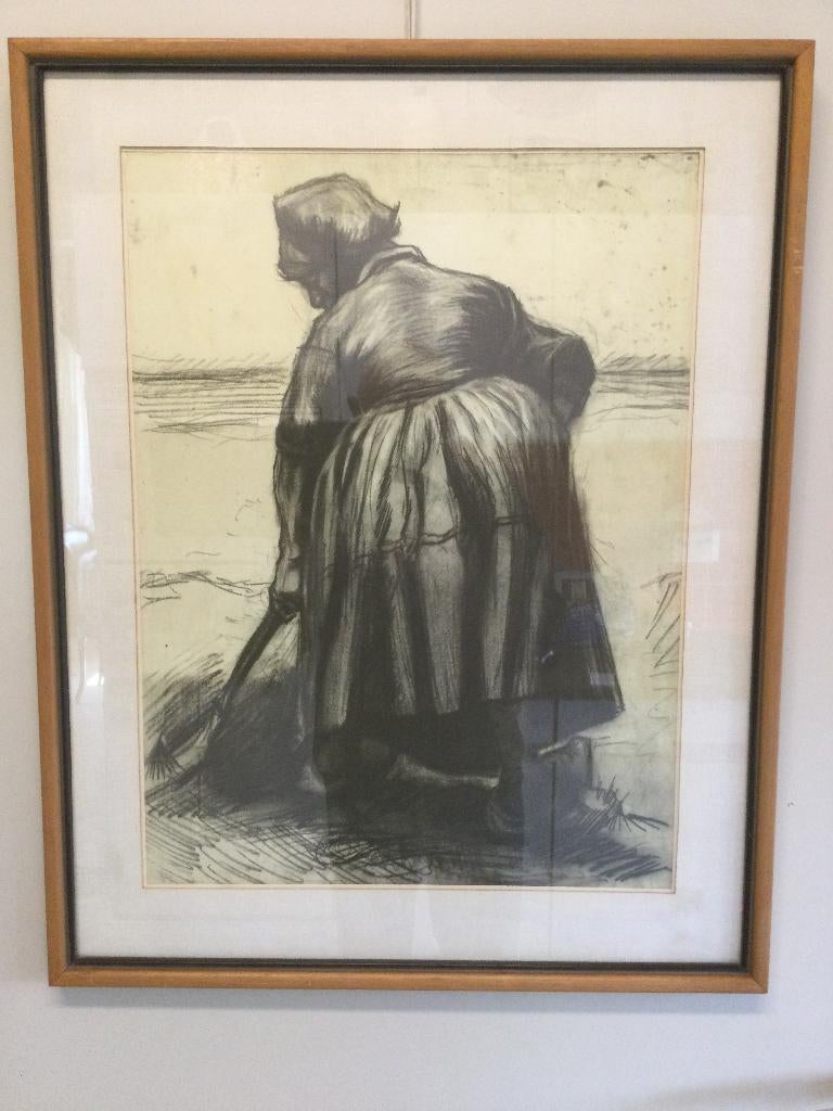 Oude zeefdruk Vincent van Gogh Spittende boerin 1853-1890, Antiek en Kunst, Kunst | Litho's en Zeefdrukken, Ophalen of Verzenden