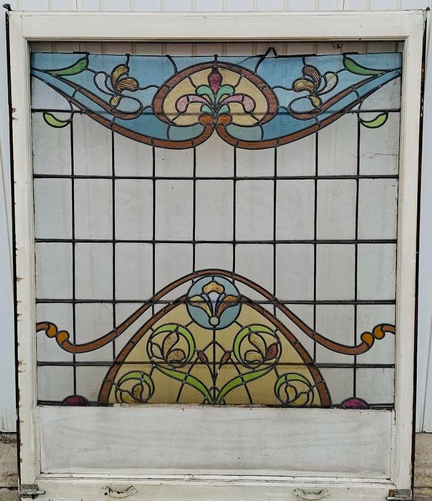 Authentiek Art Nouveau glas-in-lood raam, Bricolage & Construction, Vitres, Châssis & Fenêtres, Enlèvement, Utilisé