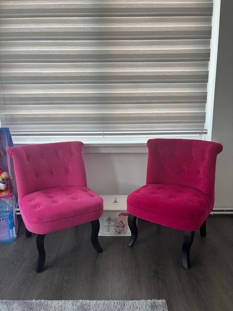 Fauteuils (2 pieces) en velour Rose et Fuschua très bon état, Maison & Meubles, Enlèvement, Comme neuf