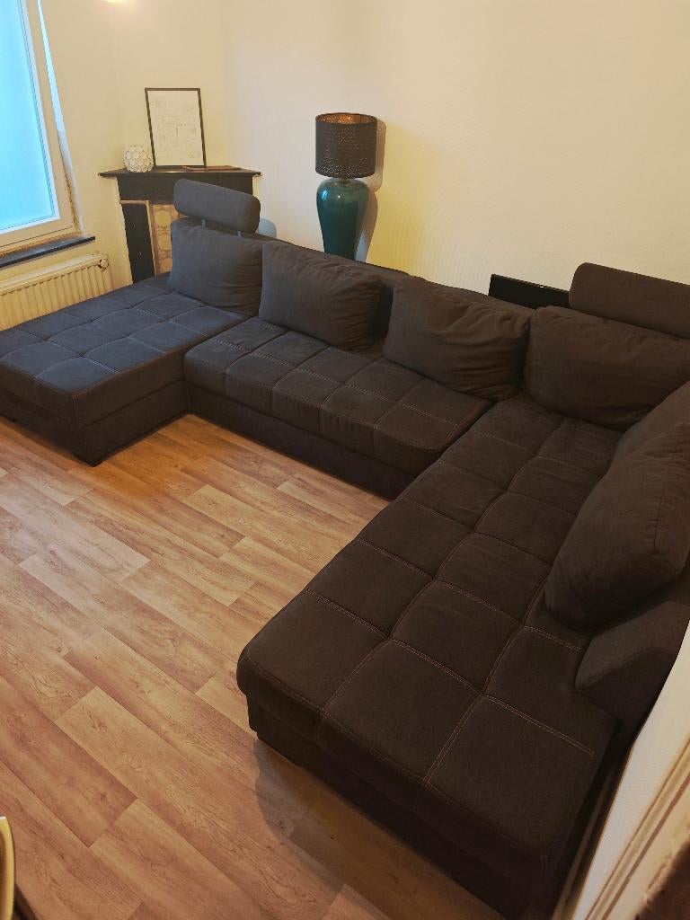 GRIJZE U-VORMIGE BANK, Huis en Inrichting, Ophalen, Gebruikt, Stof, Moderne