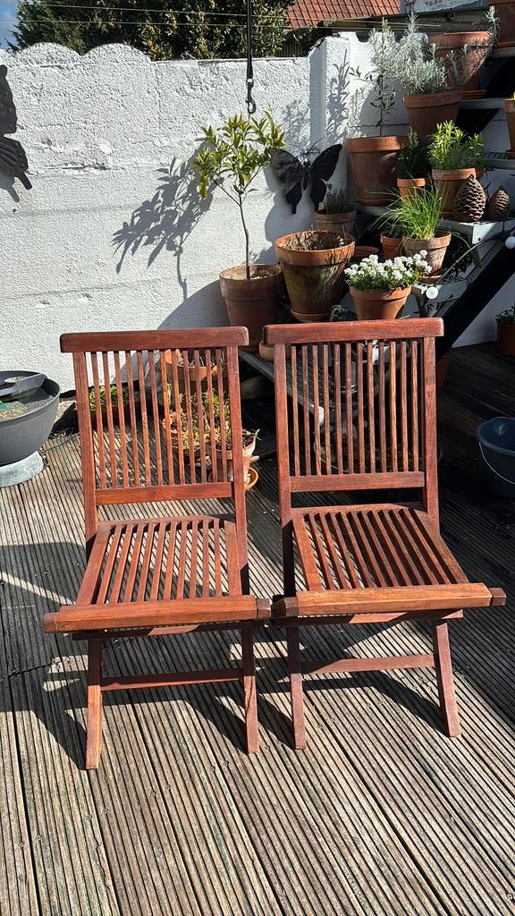 Teak tuinstoelen 2 stuks, Tuin en Terras, Ophalen, Gebruikt, Teakhout, Inklapbaar