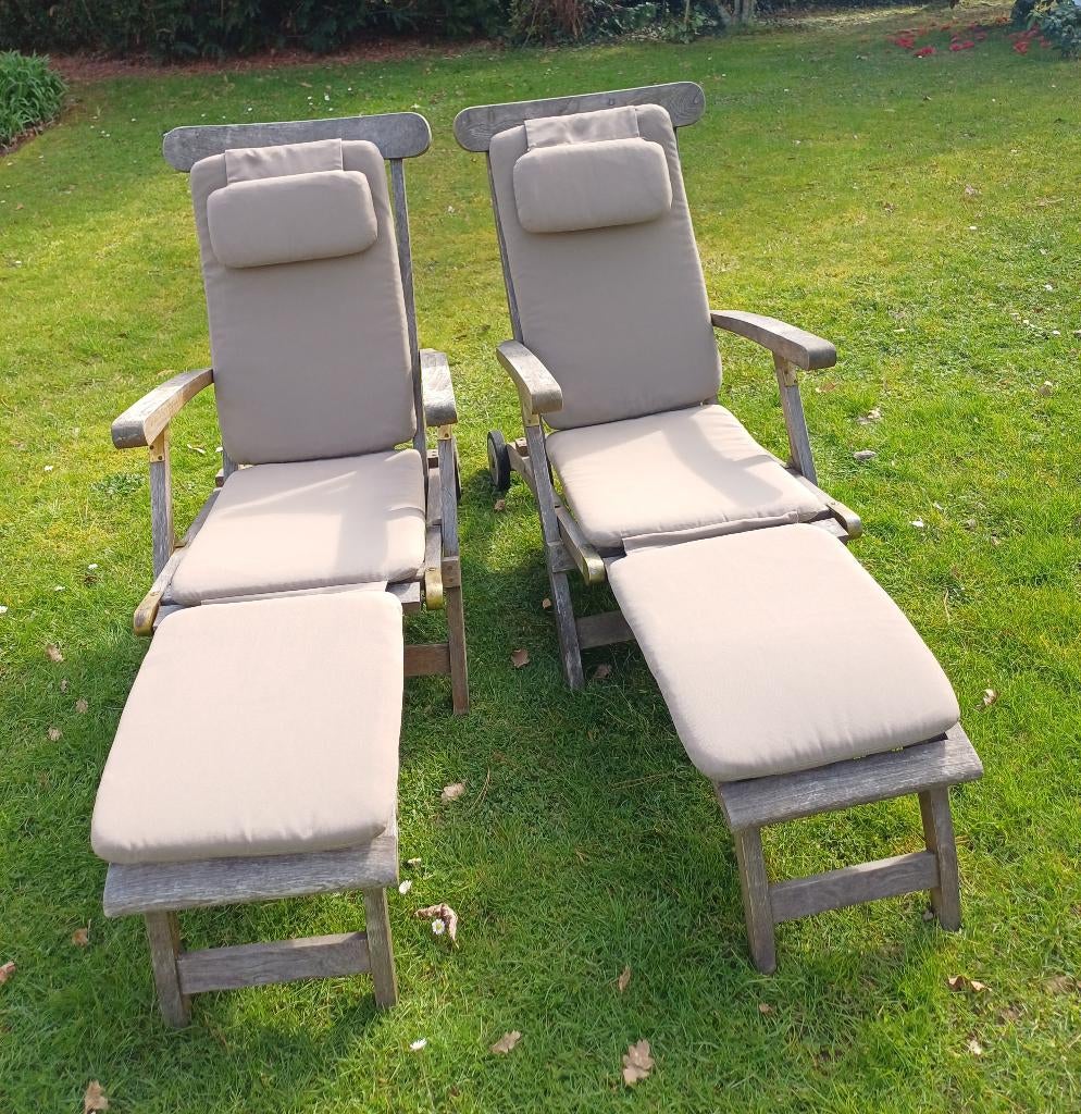 Chaises longues en teck, Salons de jardin, Utilisé, 2 places, Enlèvement