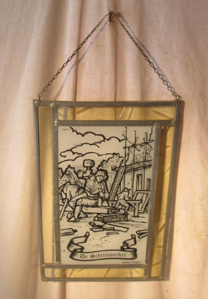 Magnifique vitrail - Menuisier - 29x20, Antiquités & Art, Enlèvement ou Envoi