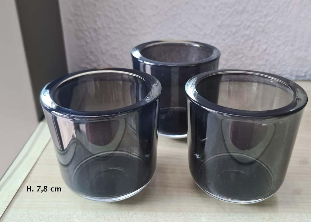 theelichthouder x3 in dik grijs glas Leonardo?lees info aub, Ophalen, Zo goed als nieuw, Grijs