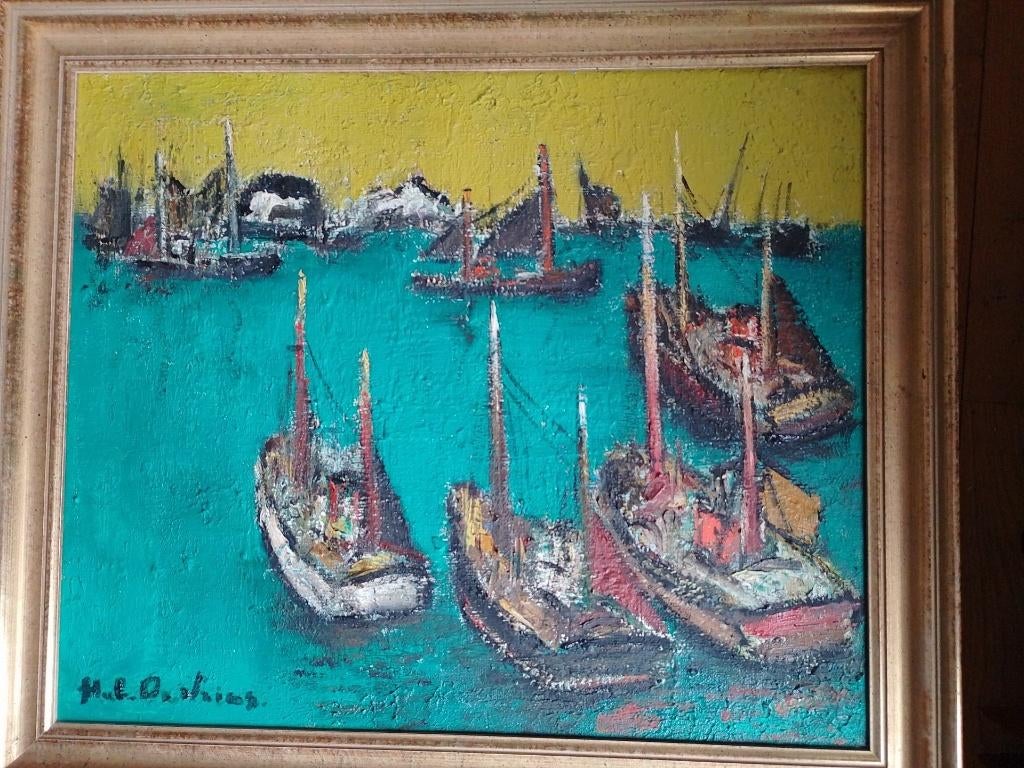 Hubert de Vries  1889 - 1979   Vissersboten, Antiquités & Art, Envoi