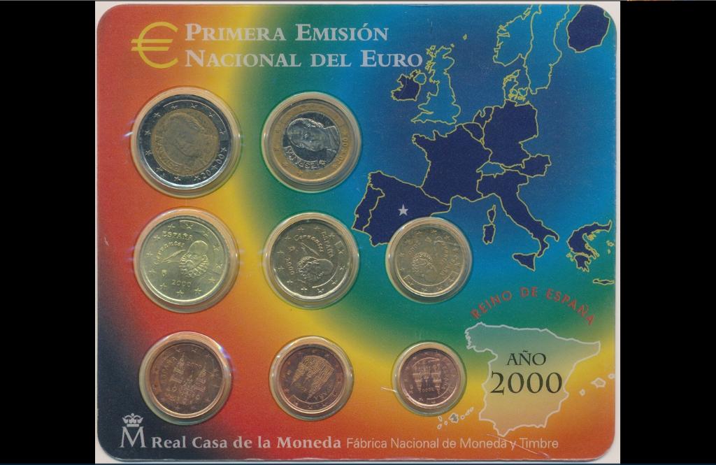 Complete 8-delige jaarset Euromunten Spanje 2000 BU FDC, Postzegels en Munten, Munten | Europa | Euromunten, Ophalen of Verzenden