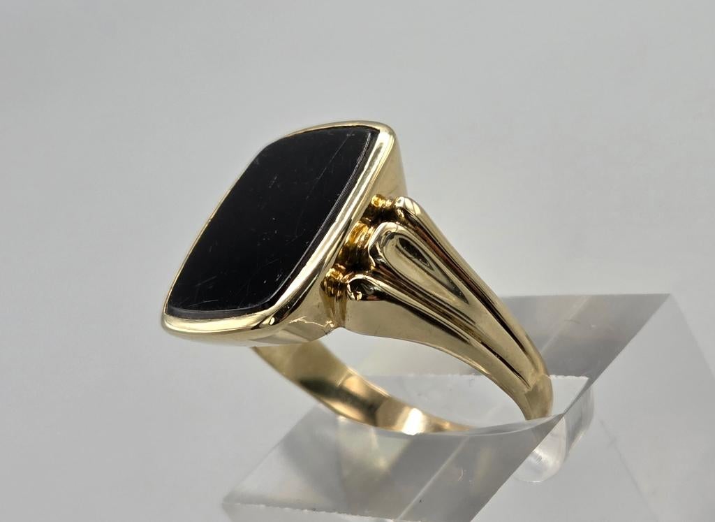 Bague à chevalet vintage en or pour homme en onyx 2026/87, Femme ou Homme, Comme neuf, Or, Avec pierre précieuse