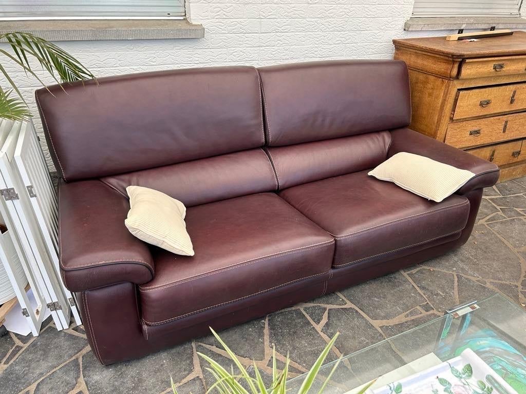 Salon en cuir brun  véritable 207/90/90, Maison & Meubles, 200 à 250 cm, Banc droit, Enlèvement, Utilisé