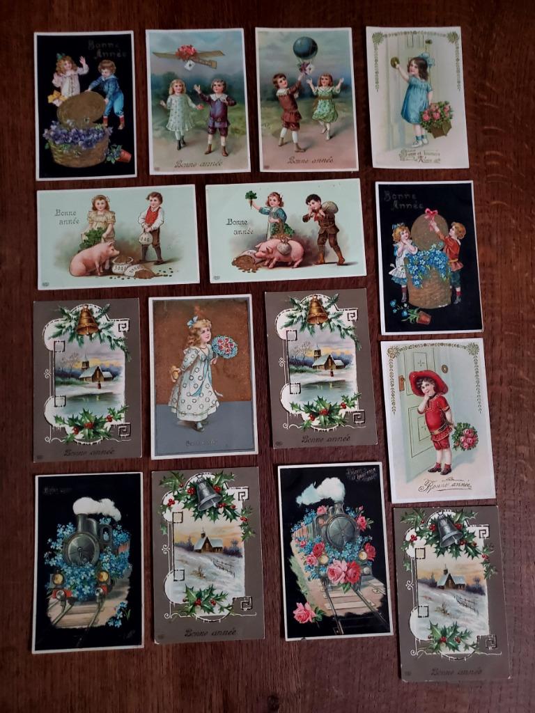 Bonne Année, cochons, enfants, jouets, hirondelle, avion., Enlèvement ou Envoi, Enfants