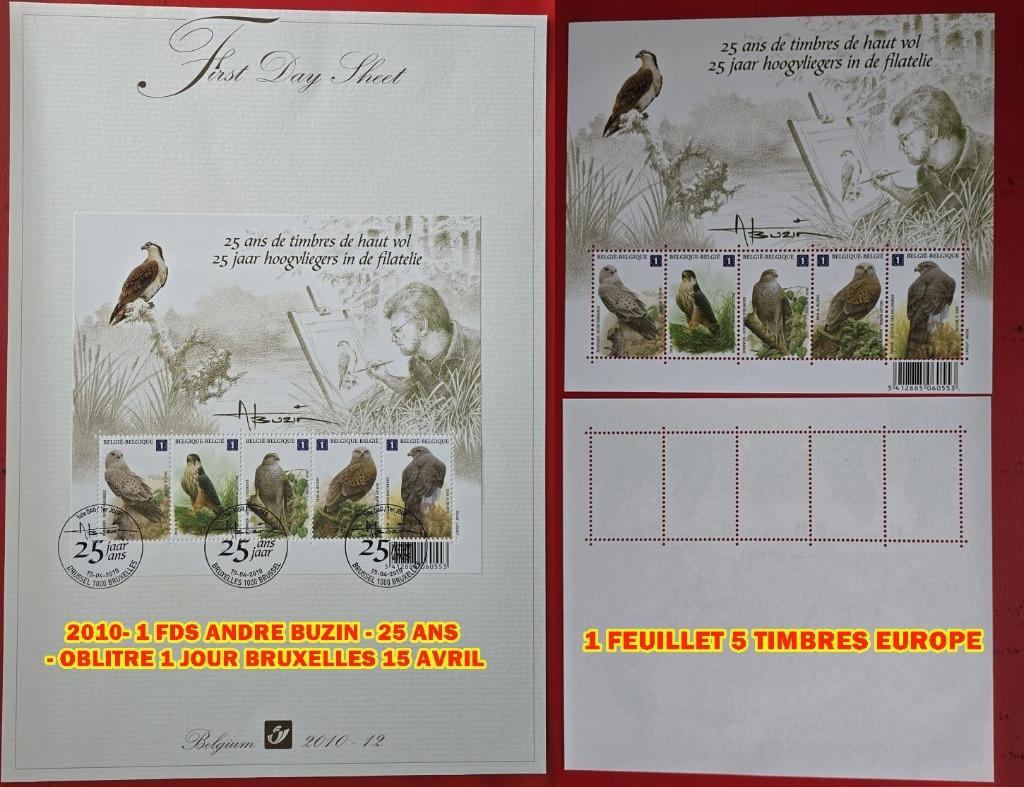 2010- 1 FDS  RAPACE BUZIN - 25 ANS FEUILLE 5 x 3.07 en 2026, Timbres & Monnaies, Enlèvement ou Envoi