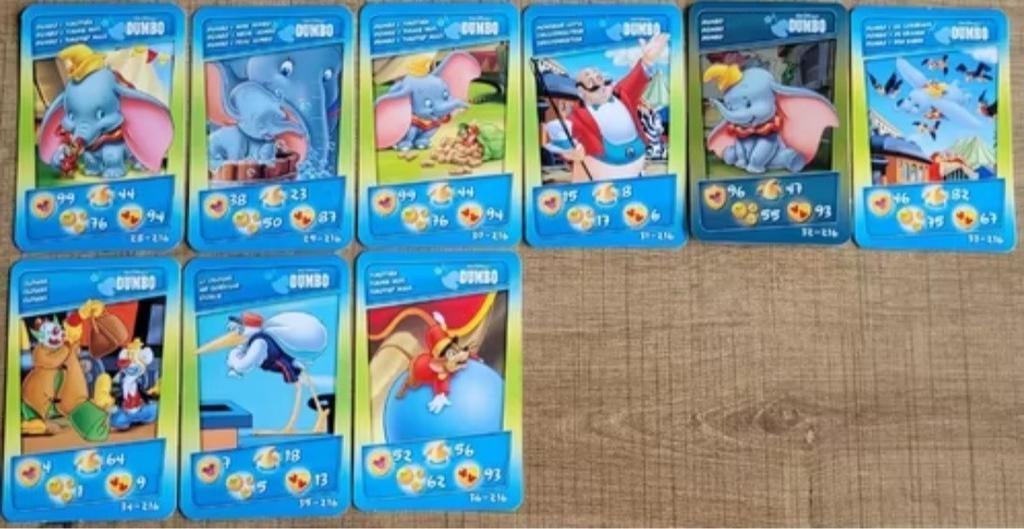 Dumbo: 9 verzamelkaarten (Cora-Match), Collections, Enlèvement ou Envoi, Bambi ou Dumbo, Comme neuf, Image ou Affiche