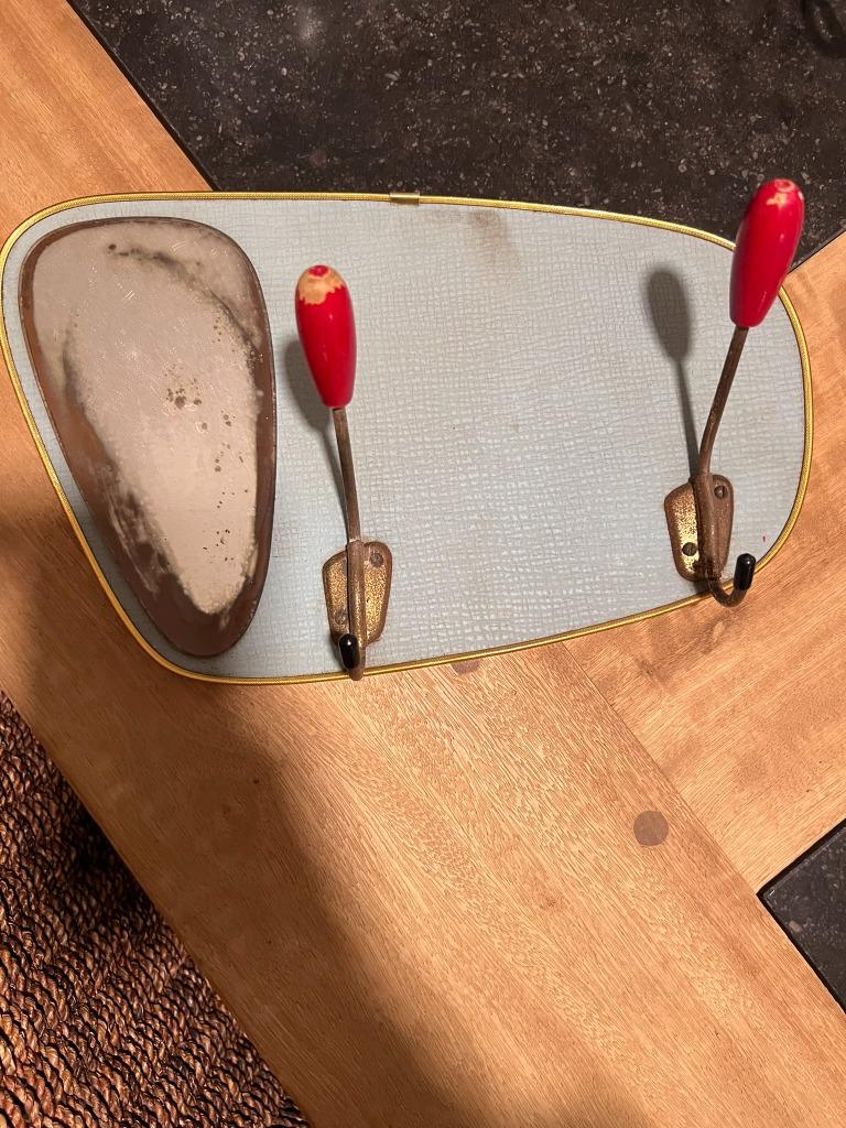 Porte-manteau vintage, vert avec miroir et 2 crochets, Antiquités & Art, Enlèvement ou Envoi