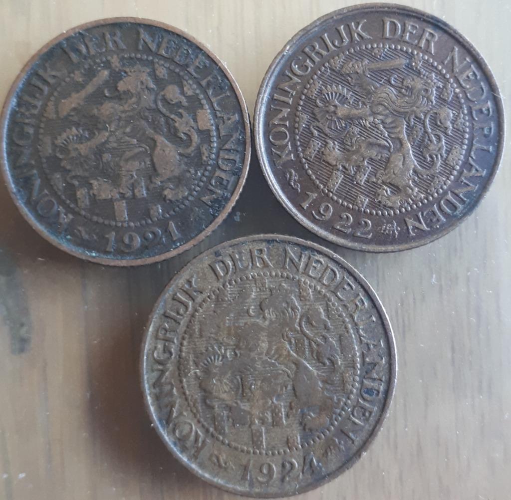 PAYS-BAS : RARE 1 CENT 1924 + 1921 et 1922 KM 152, Enlèvement ou Envoi, Reine Wilhelmine, 1 centime, Série