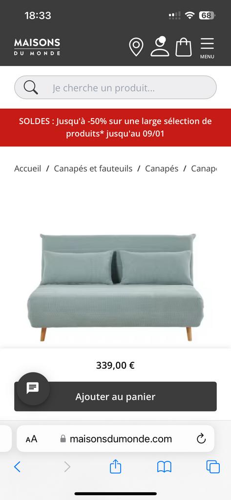 Canapé convertible maison du monde, Enlèvement, Neuf, Autres dimensions