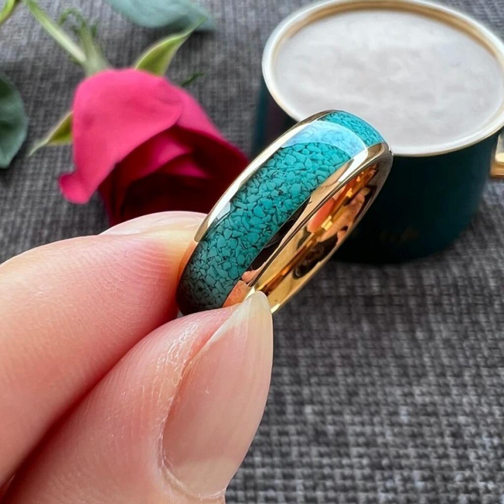 Trouwringen wolfraam Turquoise - Nadia - Rosé goud, Handtassen en Accessoires, Ringen, Nieuw, Dame of Heer, Overige kleuren, Overige materialen