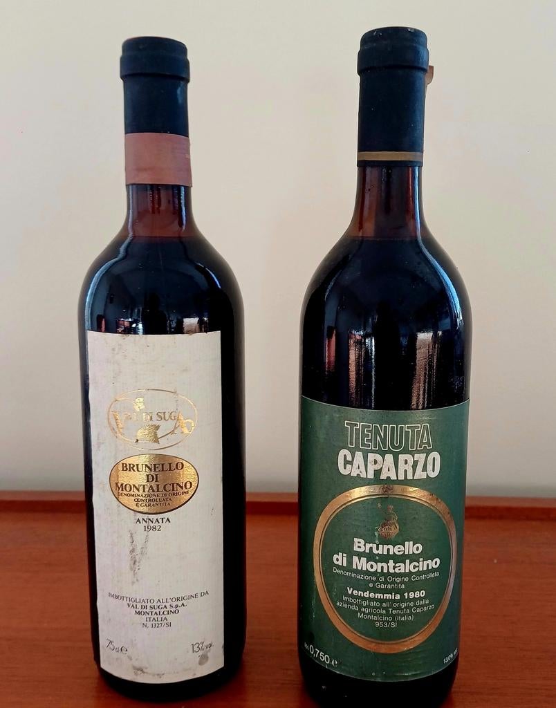 1980, 1982 Brunello di Montalcino (2 flessen), Verzamelen, Wijnen, Ophalen of Verzenden